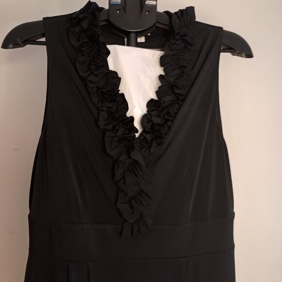 London Times Women’s Black Ruffle V-Neck Collar Dress Size 14 - Picture 5 of 15